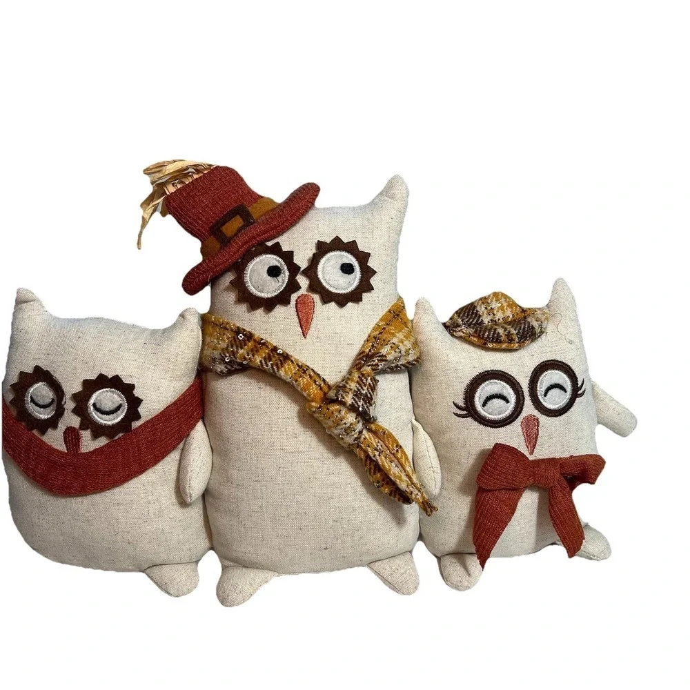 Primitive Farmhouse Owl Shelf Sitters Set of 3 Fall Autumn Thanksgiving Decor